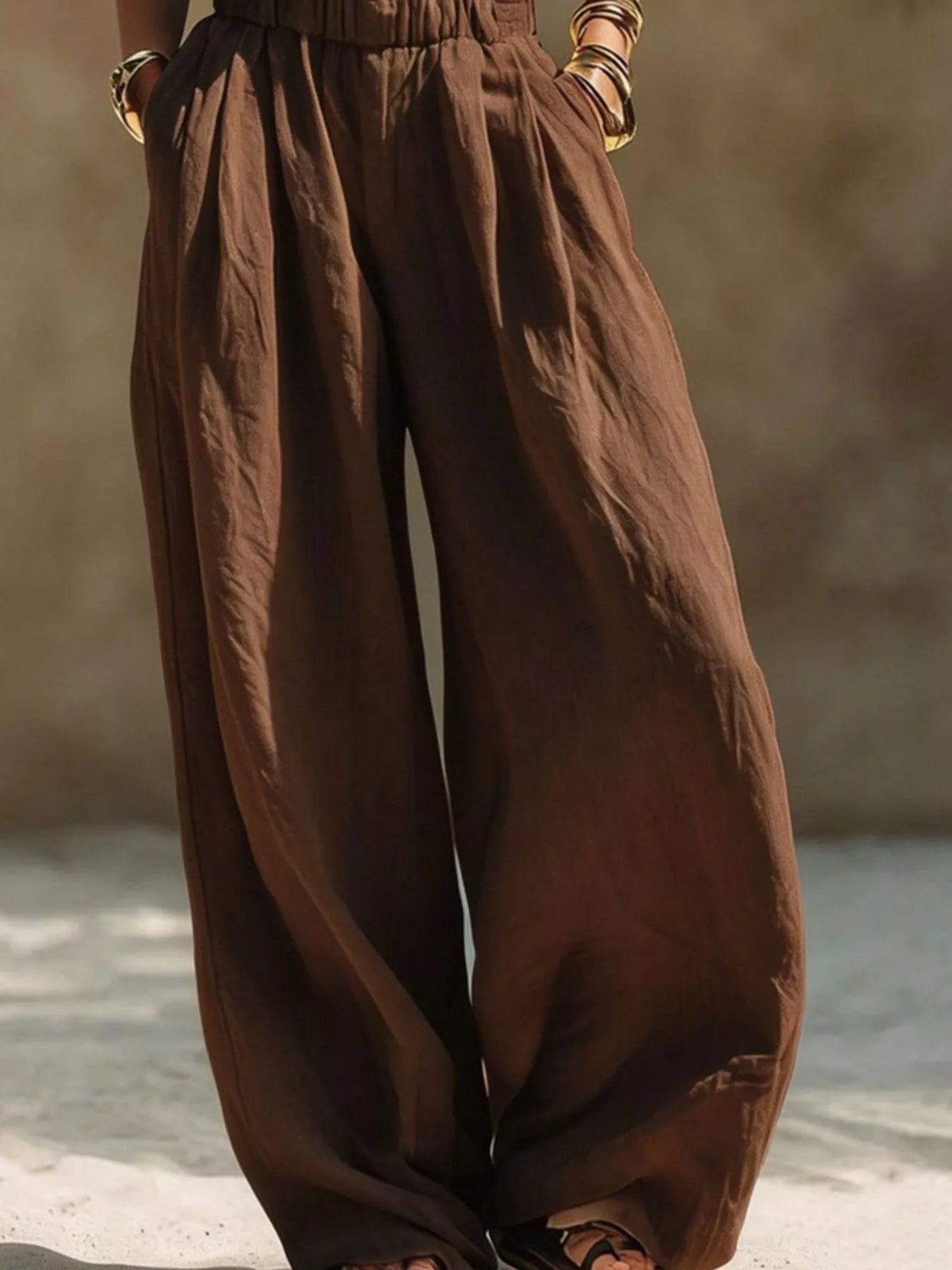 Full Size Elastic Waistband Wide Leg Pants Plus Size Trendsi