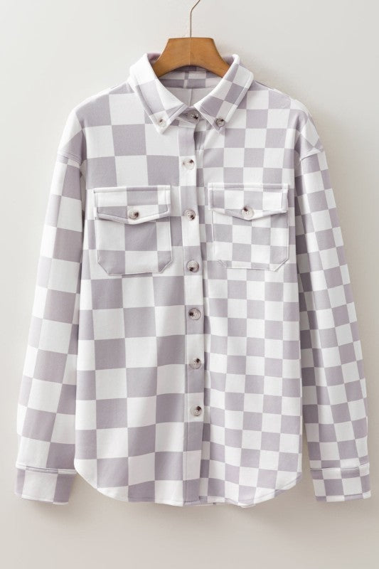 Checker Flap Pocket Button Front Shacket 