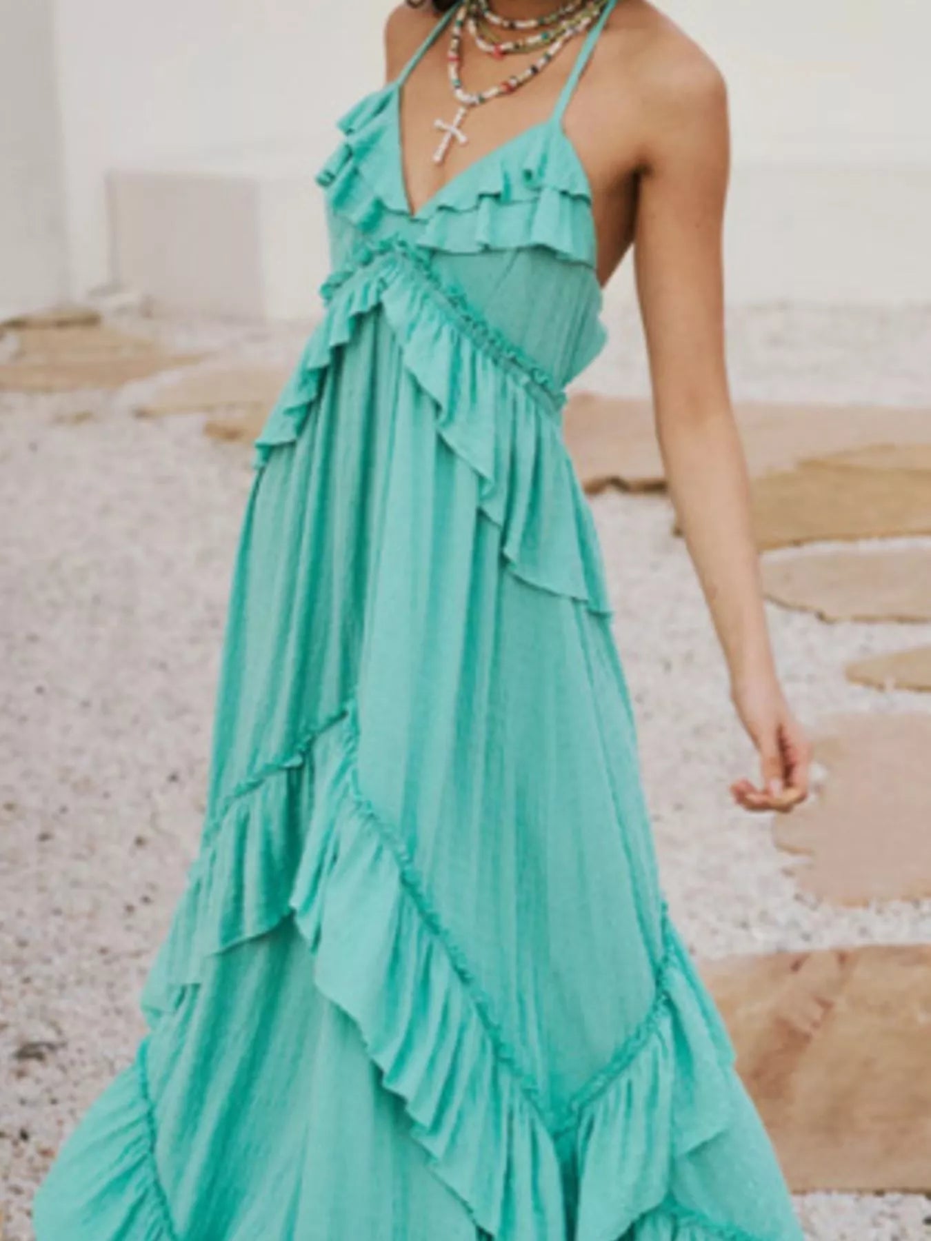 Ruffled Halter Neck Maxi Dress 