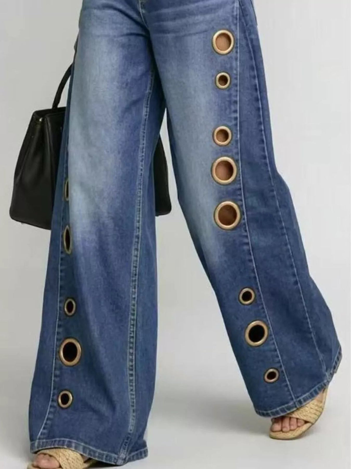 Wide Leg Jeans with Eyelet Details Trendsi
