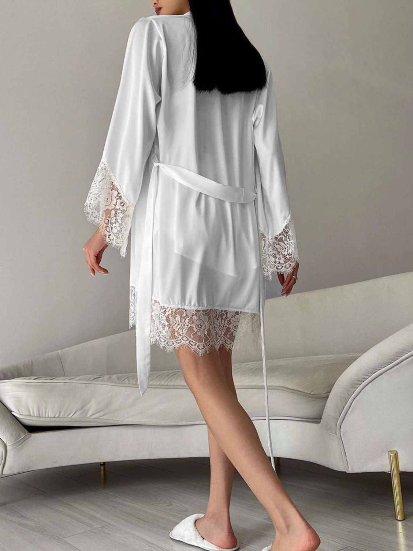 Cami & Lace Trim Cardigan & Shorts Lounge Set Trendsi