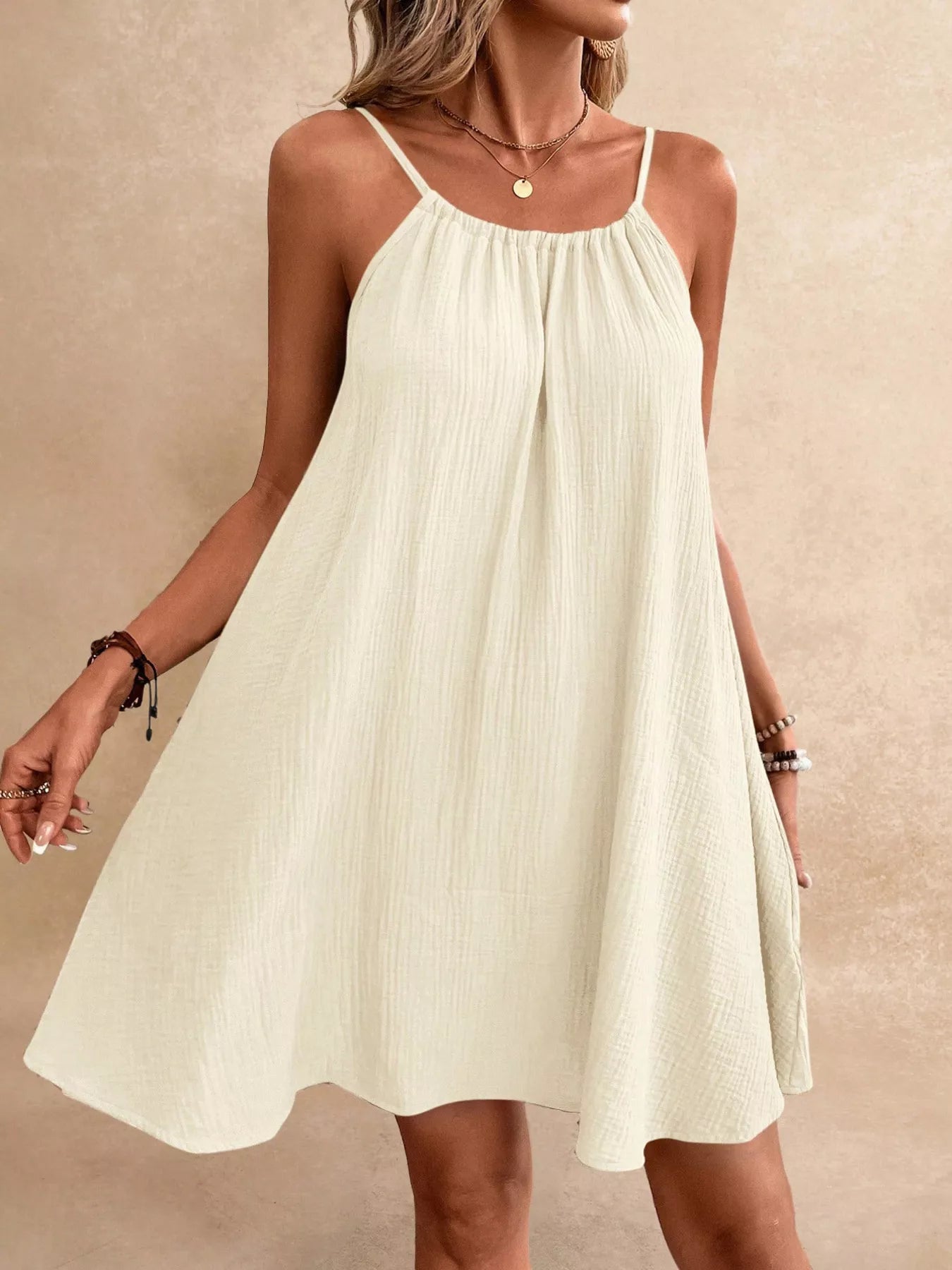 Casual Spaghetti Strap Gauze Dress Trendsi