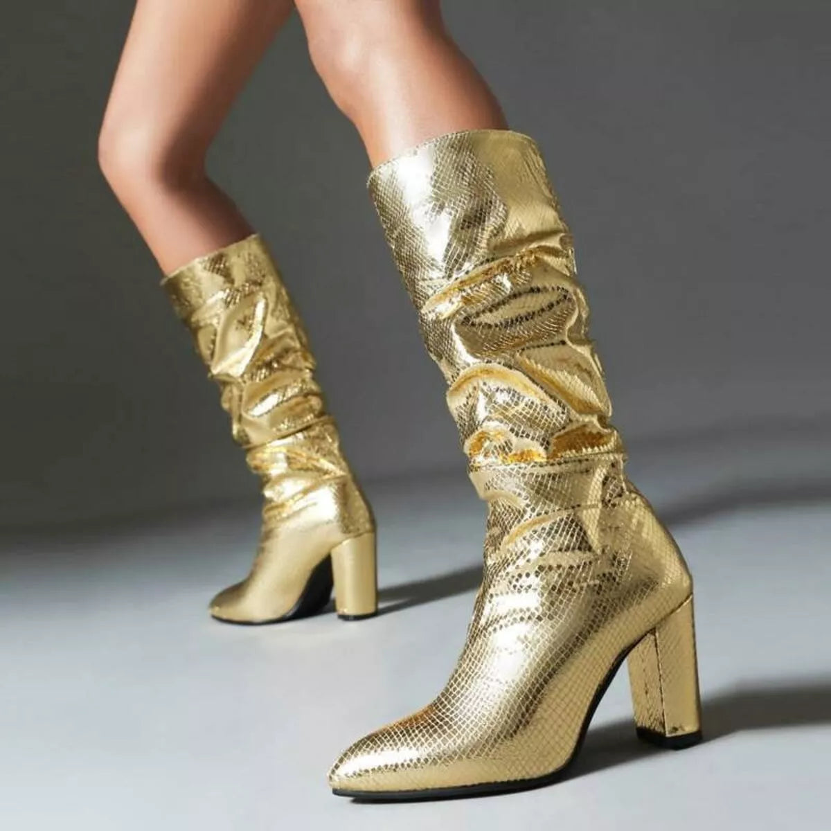 Point Toe Block Heels Boots