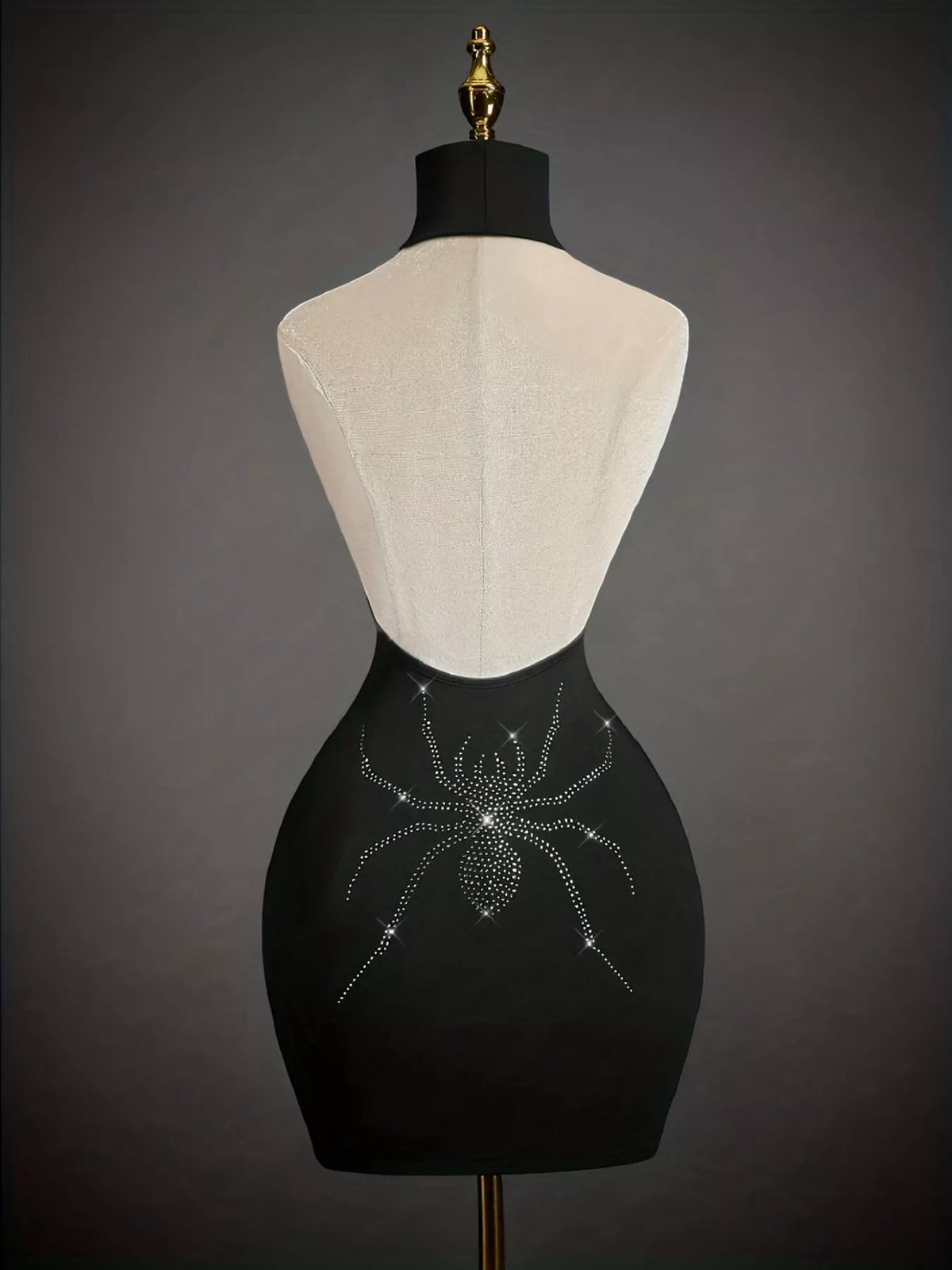 Rhinestone Spider Halter Neck Bodycon Dress Trendsi