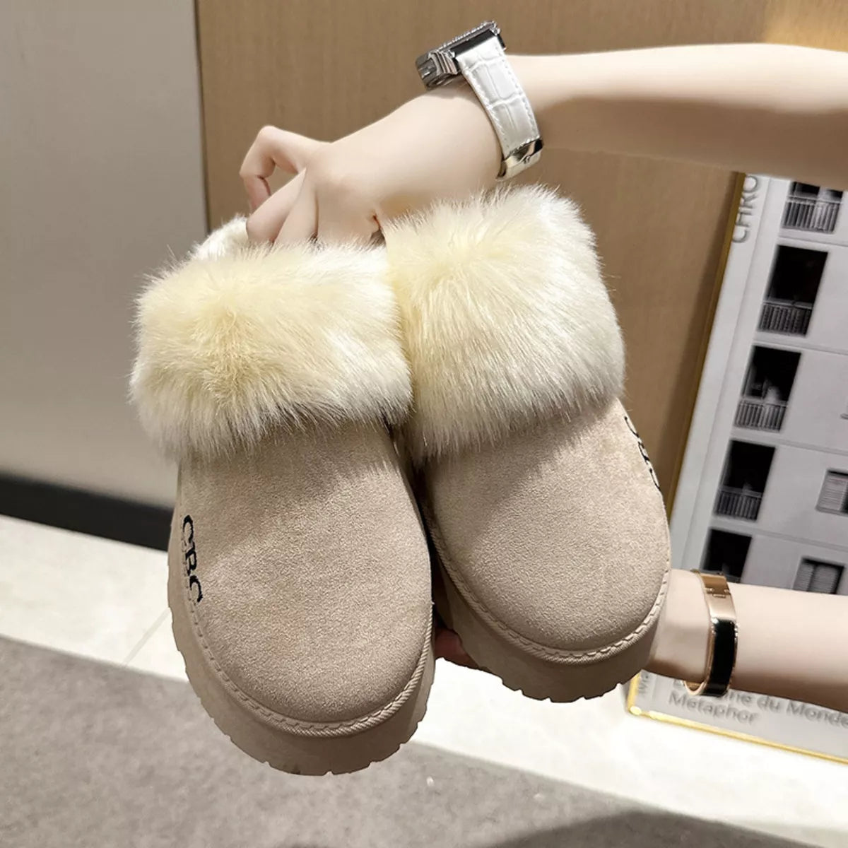 Furry Platform Slippers Trendsi