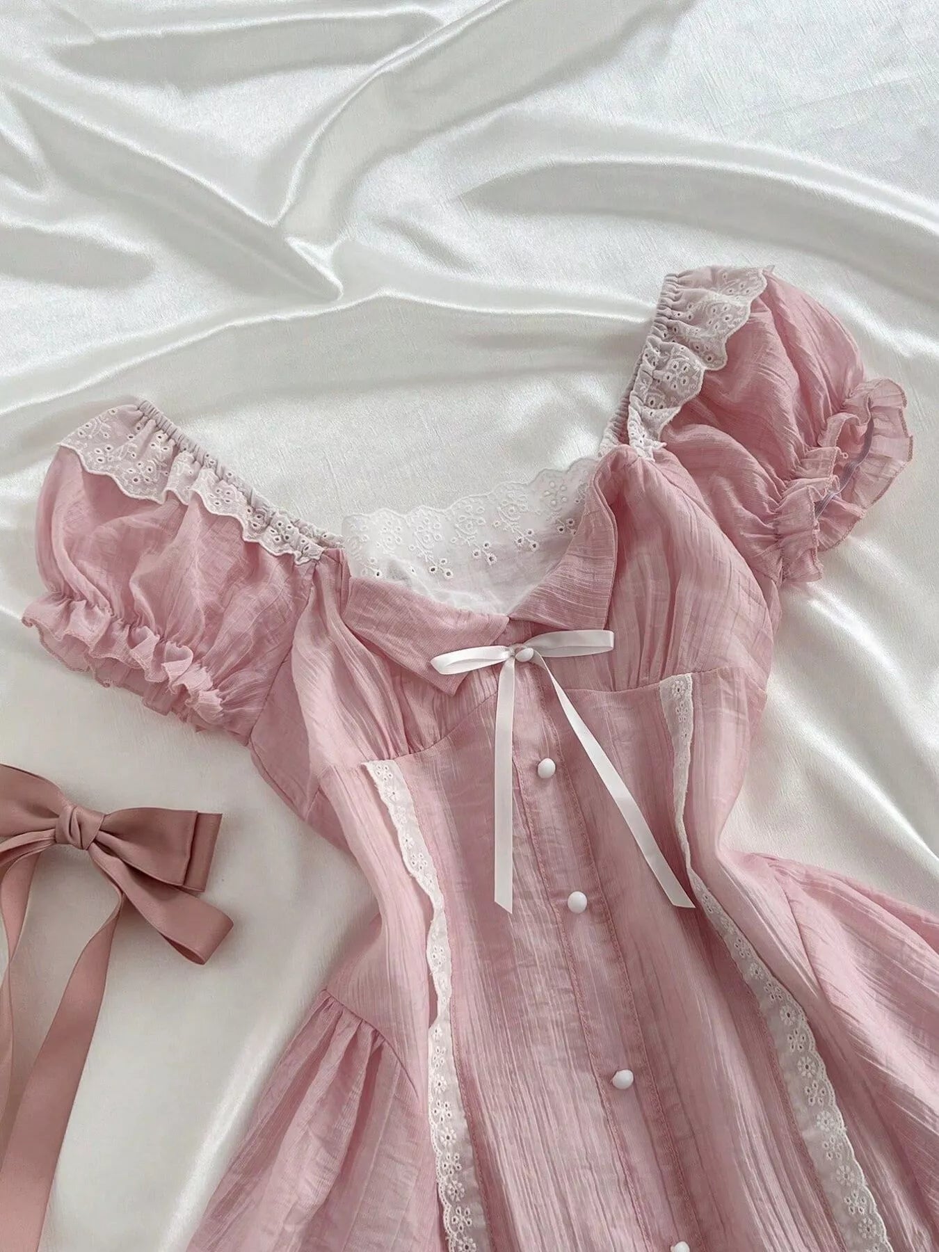 Lace Detail Cap Sleeve Dress Trendsi