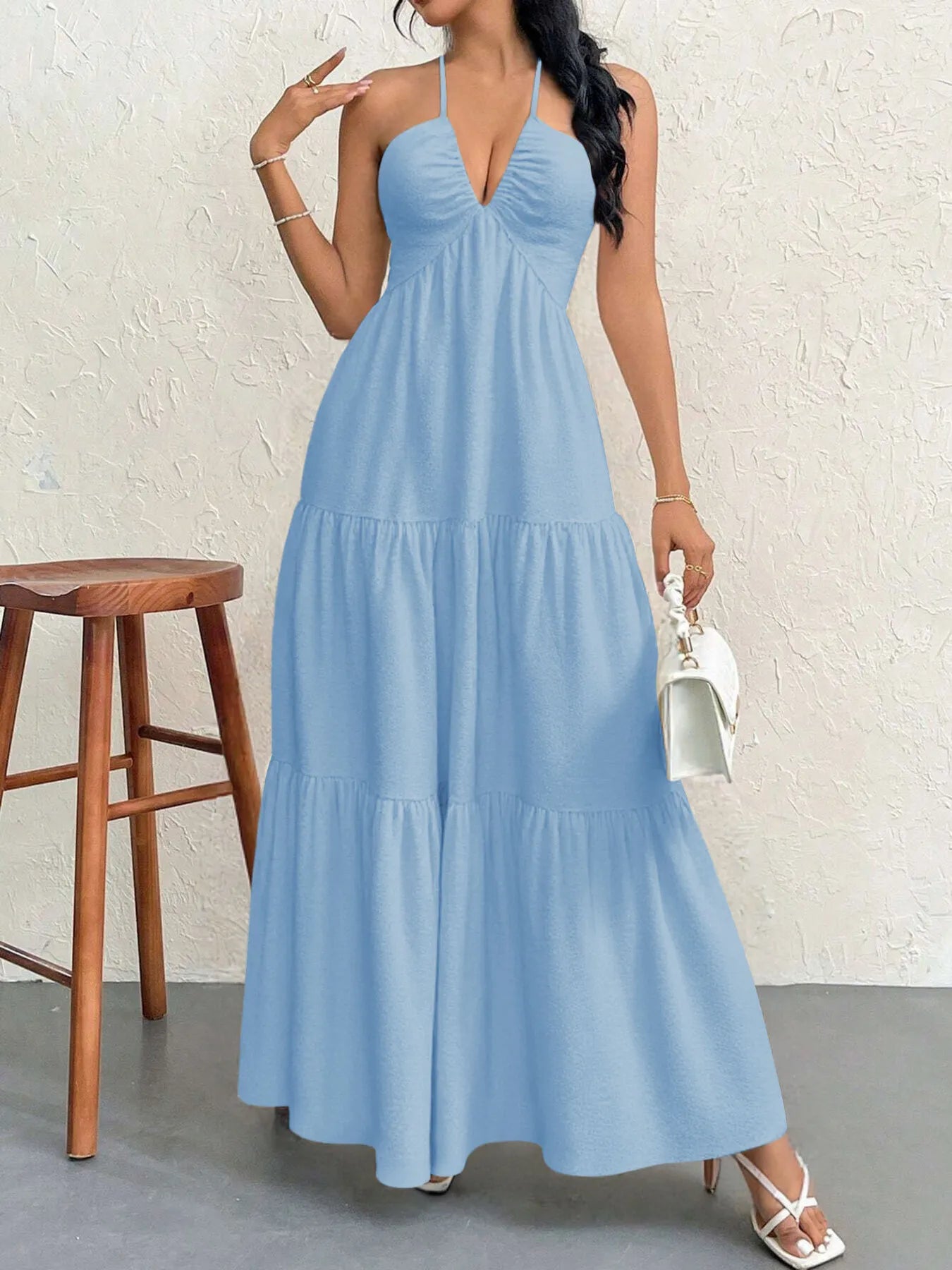 Halter Neck Tiered Maxi Dress 
