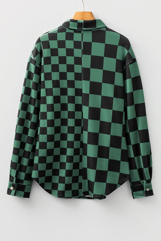 Checker Flap Pocket Button Front Shacket 