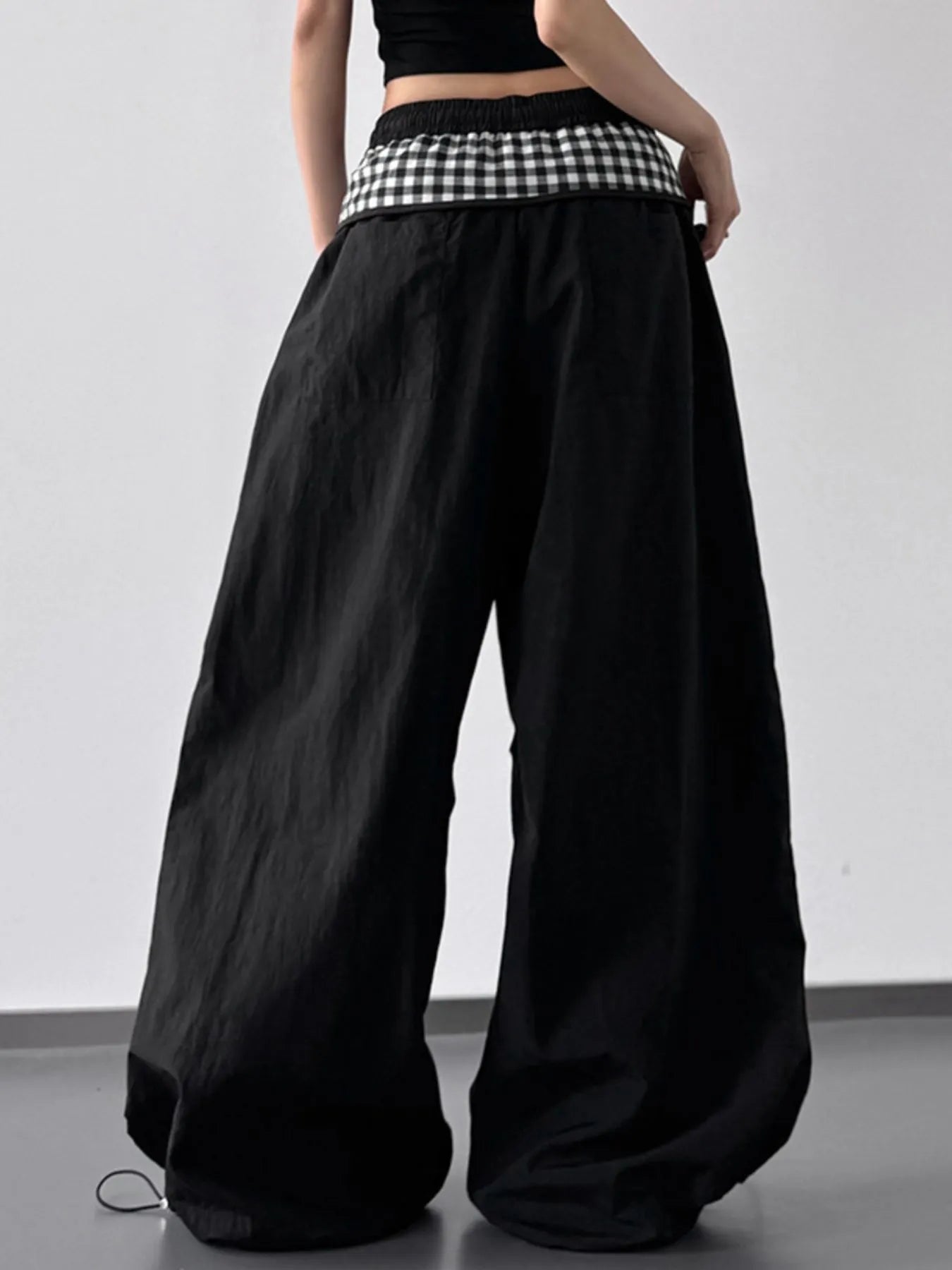 Wide Leg Pants with Checkered Detail 