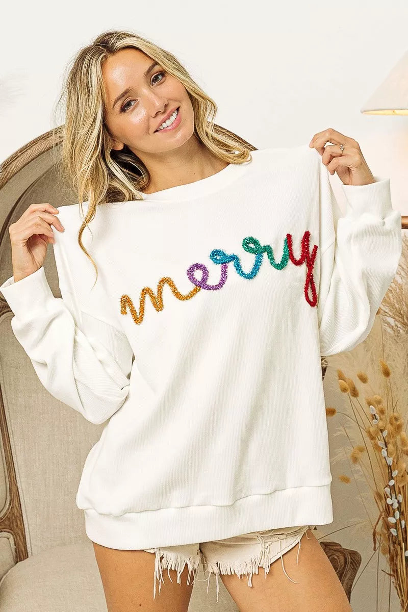 BiBi Merry Tinsel Lettering Drop Shoulder Sweatshirt 