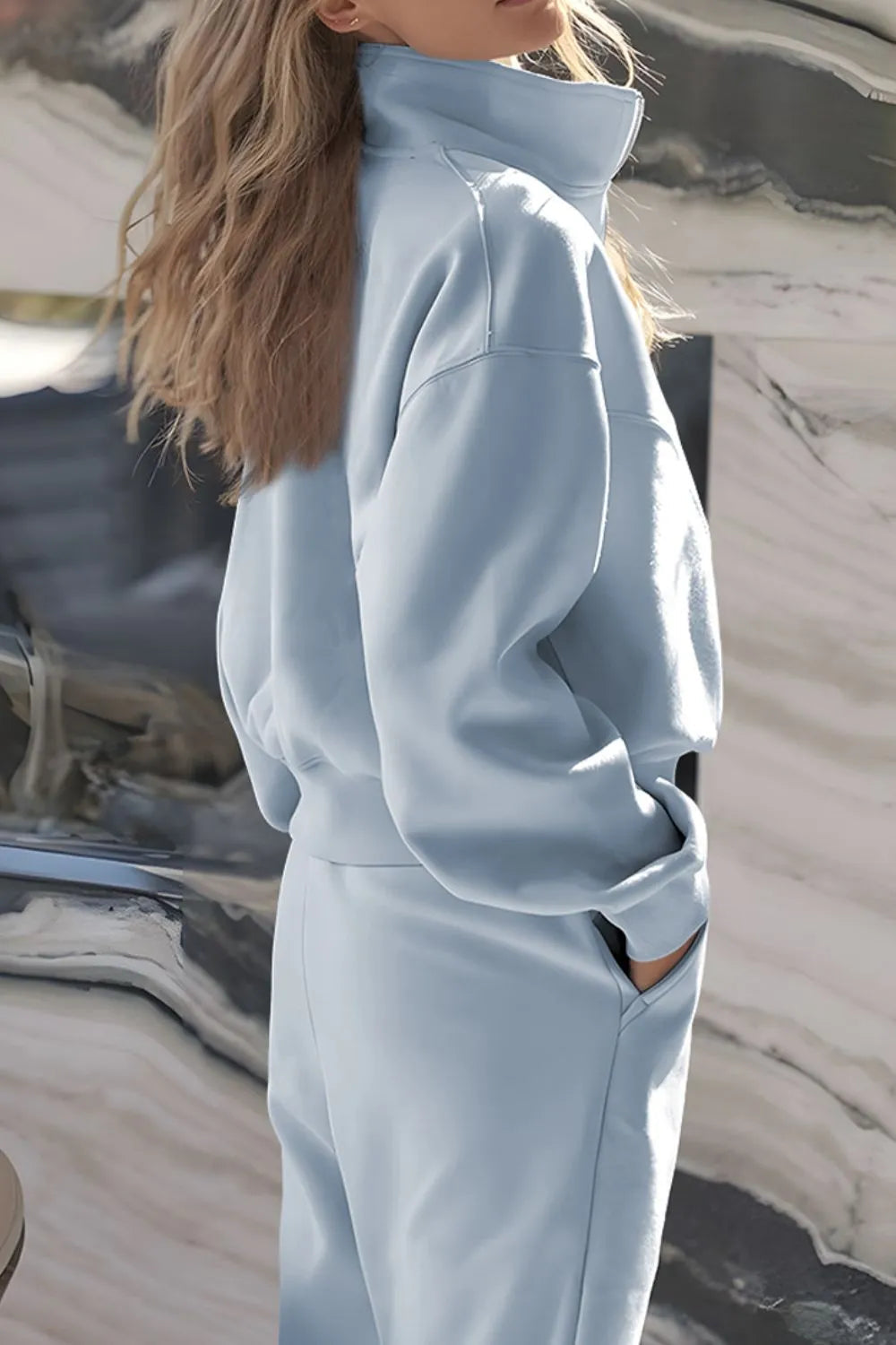 Half Zip Long Sleeve Top and Joggers Set Trendsi