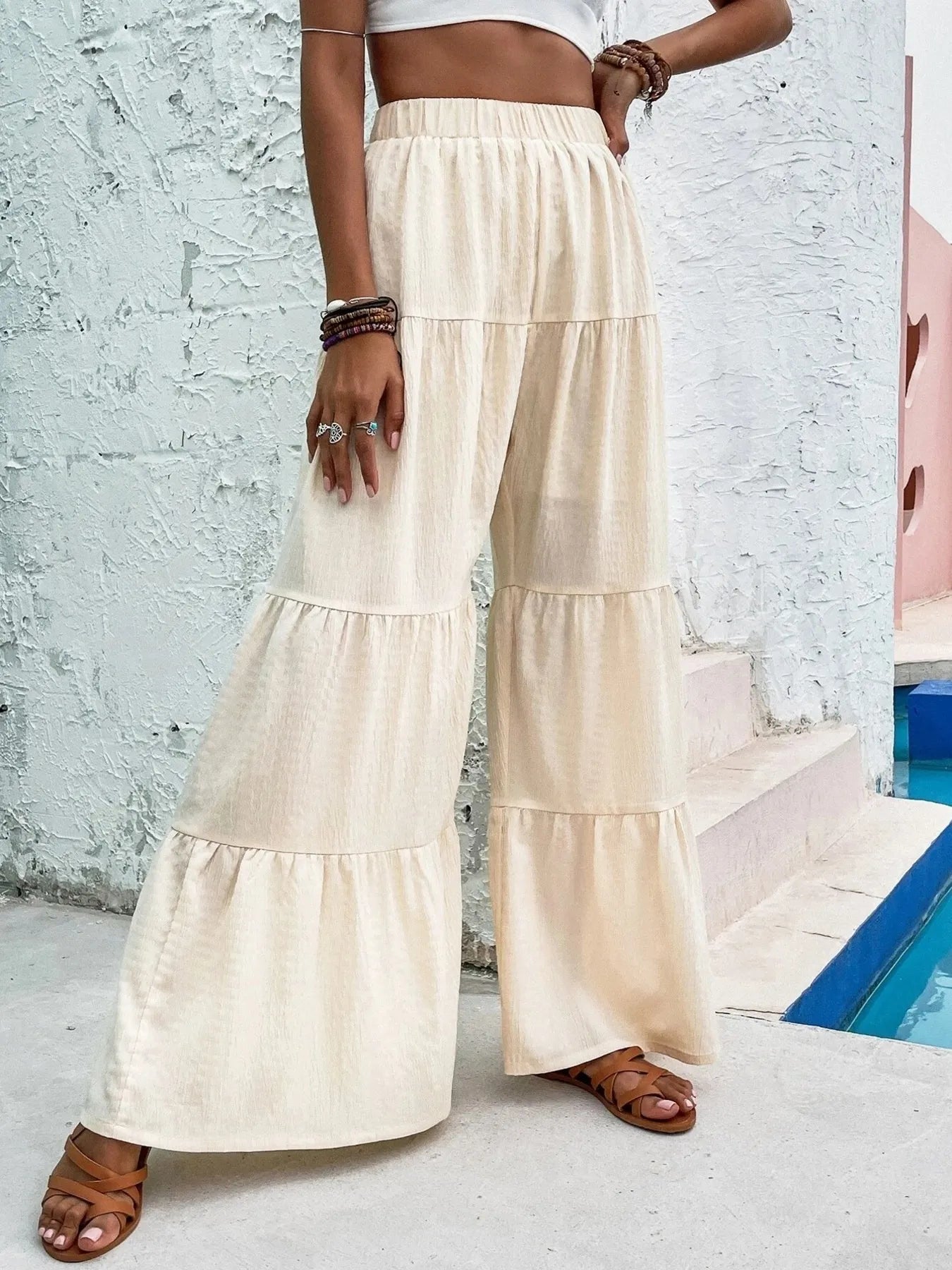 Tiered Ruffle Wide Leg Pants 