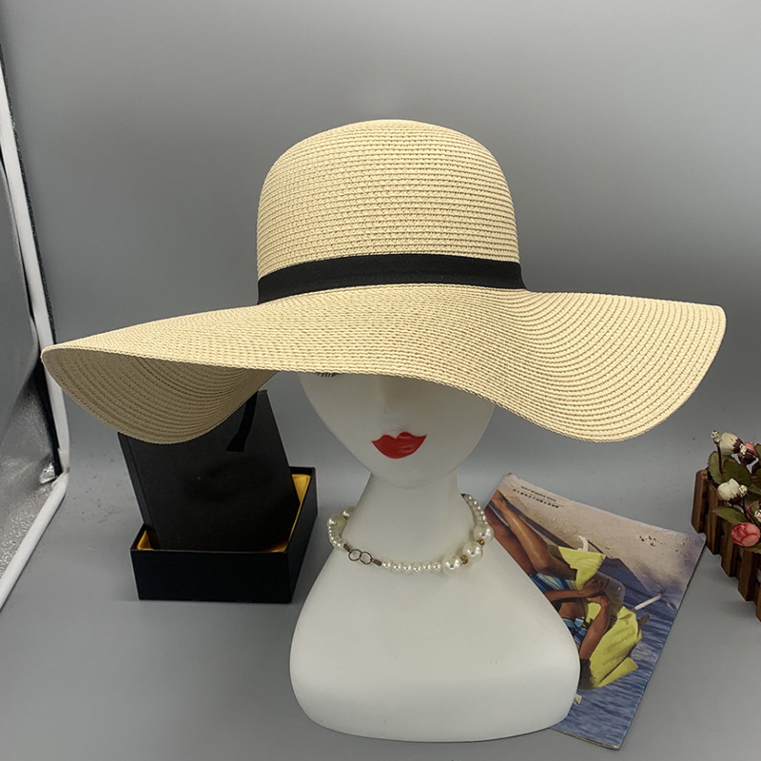 Bow Paper Braided Wide Brim Hat Trendsi