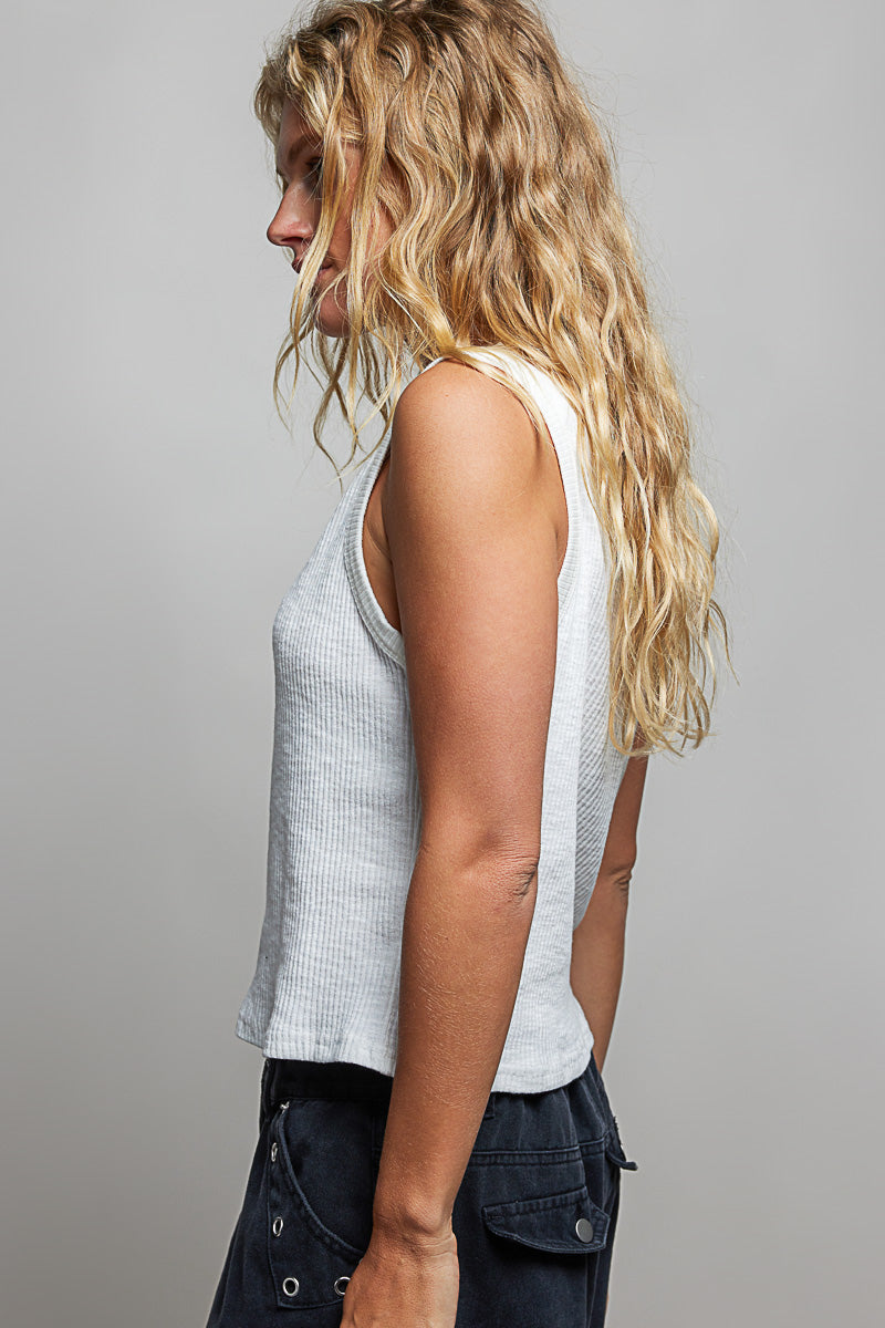 POL Ribbed V-Neck Tank with Stud Point Trendsi