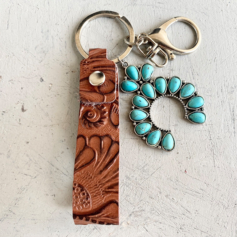 Turquoise Genuine Leather Key Chain Trendsi