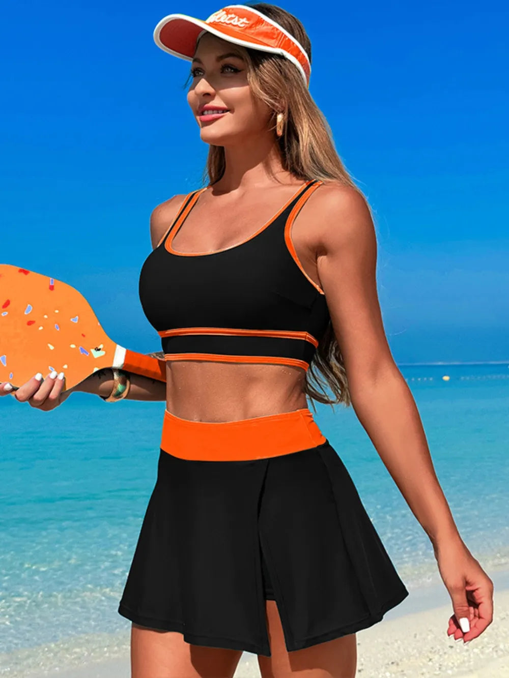 Scoop Neck Top and Skort Swim Set 