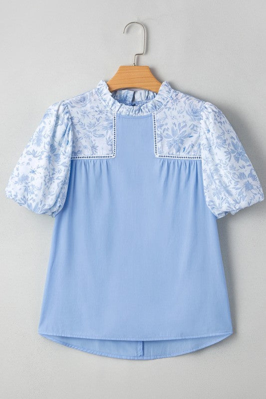 Floral Lace Patchwork Puff Sleeve Blouse JUNIPER BLVD