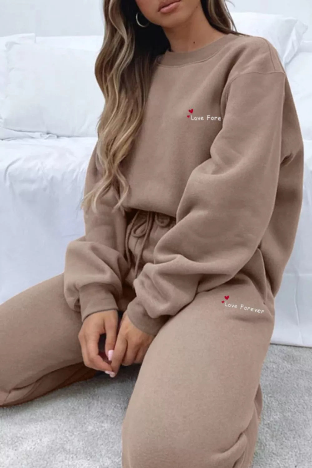 Round Neck Sweatshirt and Joggers Set Trendsi