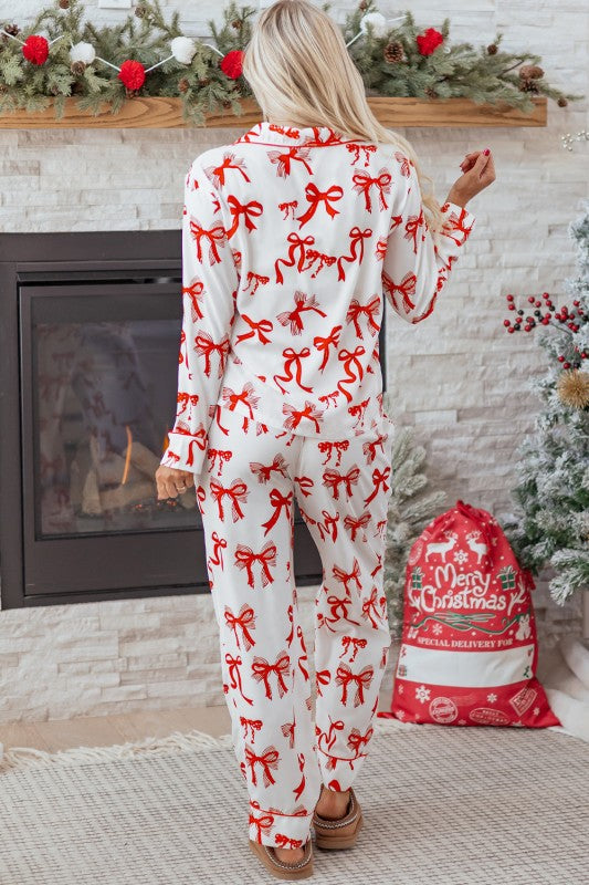 Christmas Bow Top and Pants Pajama Set 