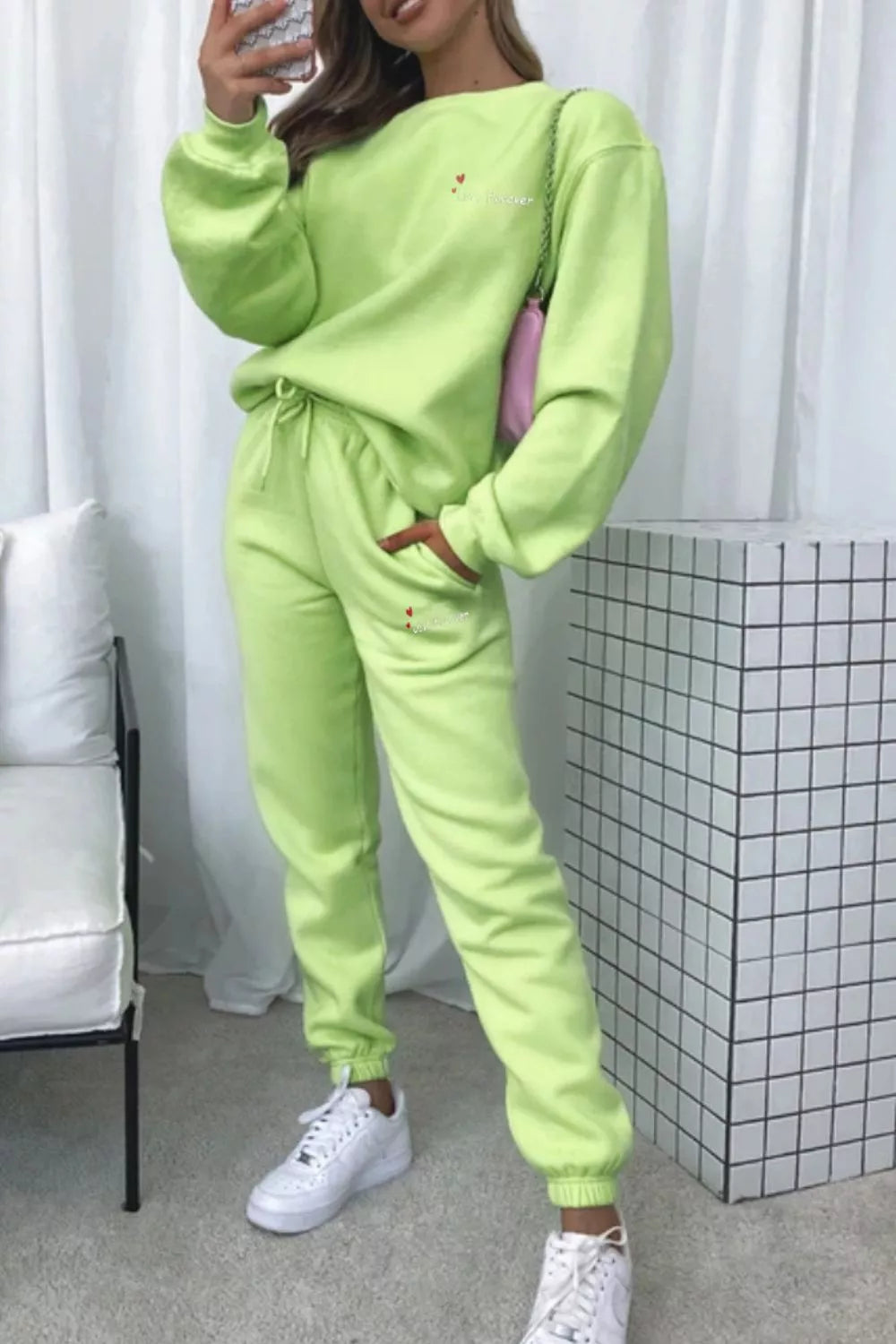 Round Neck Sweatshirt and Joggers Set Trendsi