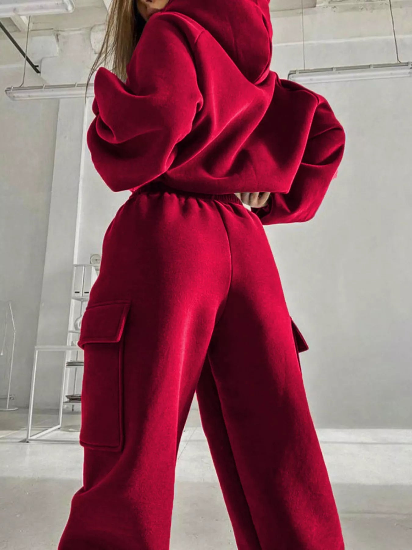 Kangaroo Pocket Hoodie and Joggers Set Trendsi