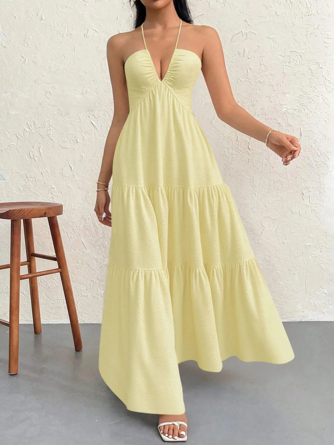 Halter Neck Tiered Maxi Dress 