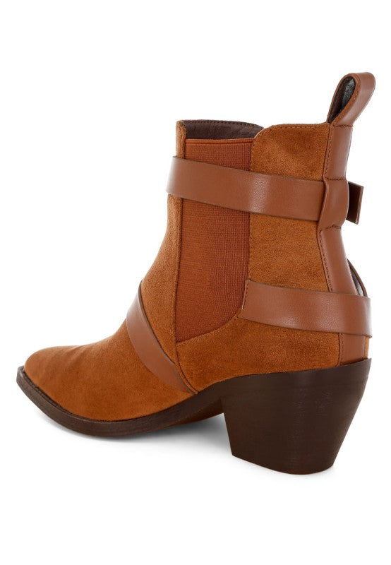 Microfiber Buckle Strap Western Boots
