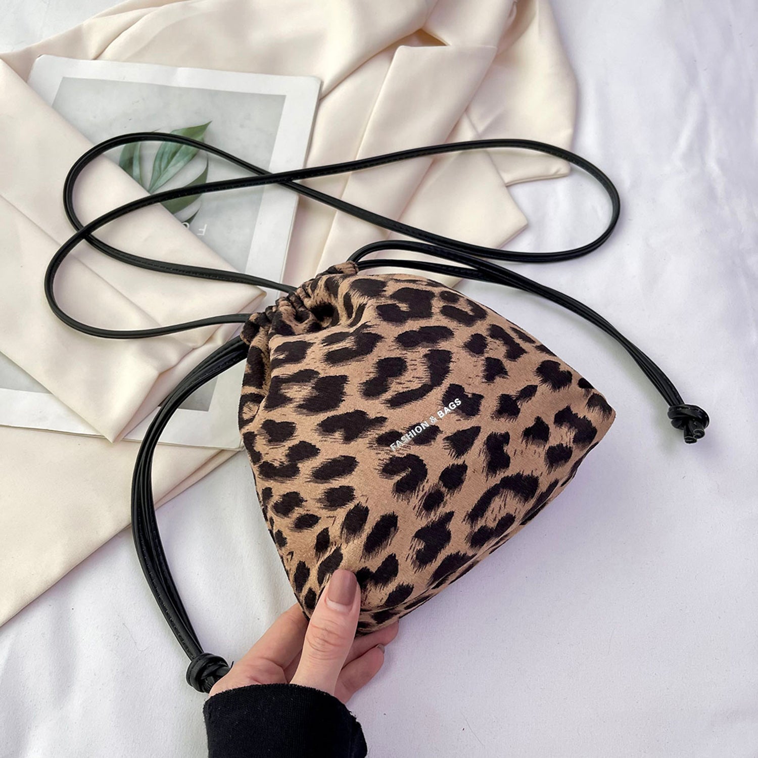 Drawstring Leopard Crossbody Bag Trendsi