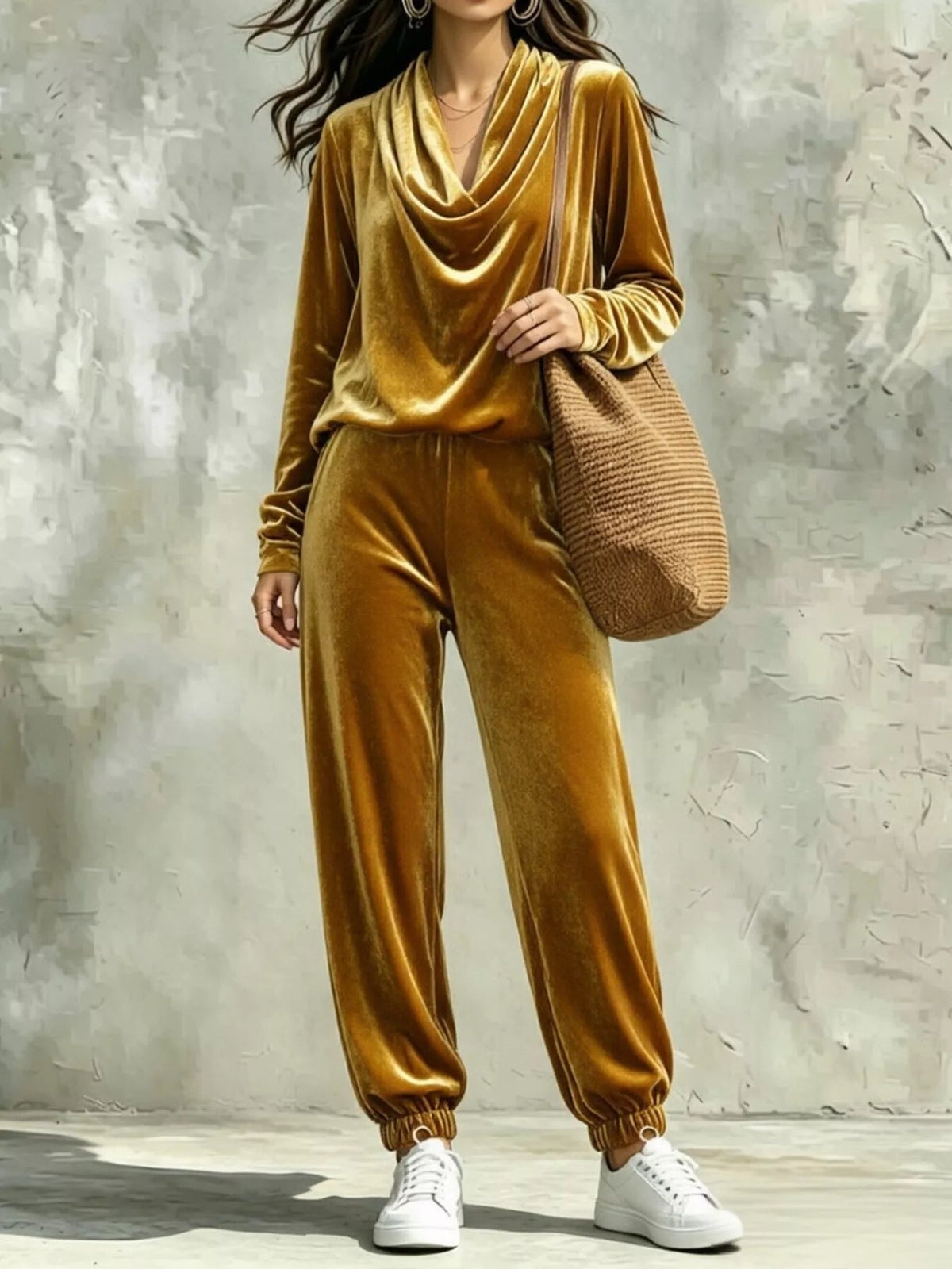 Cowl Neck Top and Joggers Set Trendsi