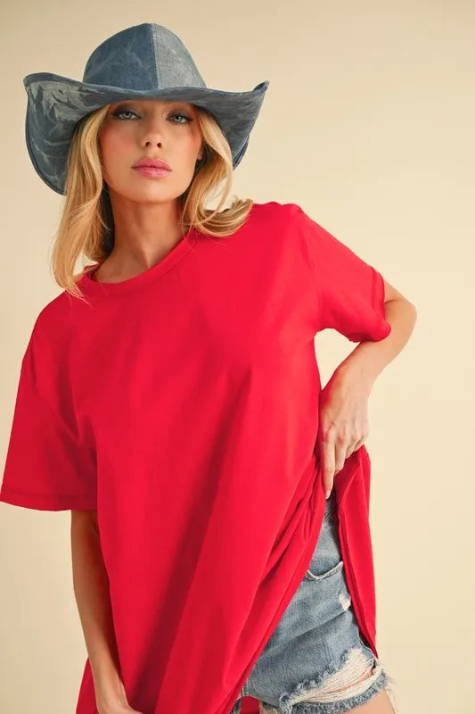 Aemi+Co Round Neck Short Sleeve Oversized T-Shirt Trendsi