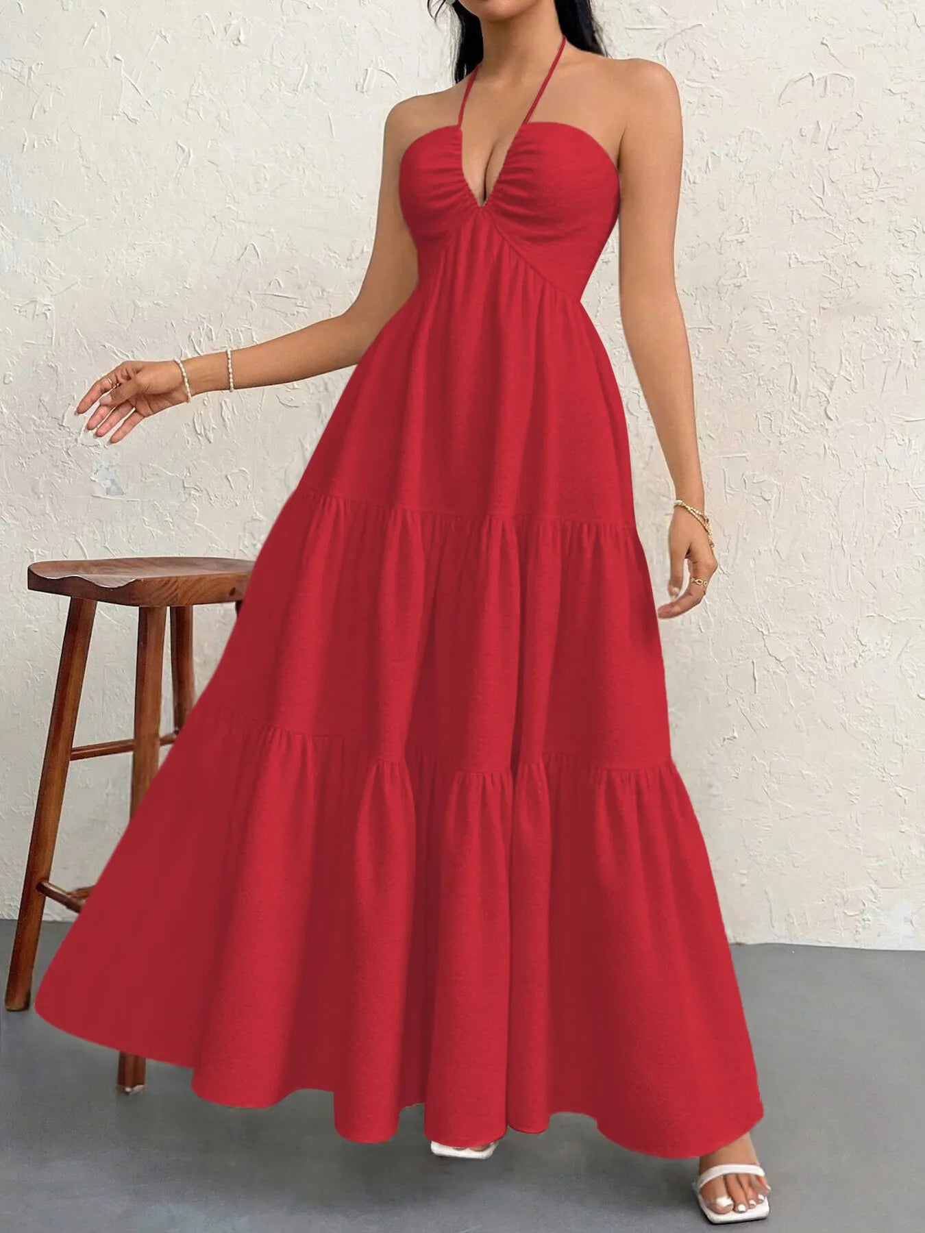 Halter Neck Tiered Maxi Dress 