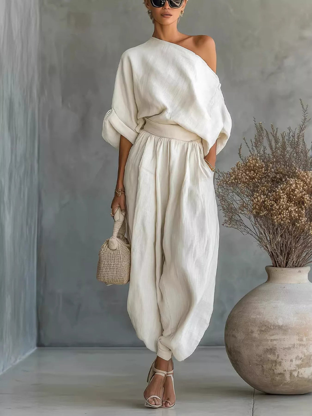 One-Shoulder Top and Joggers Set Trendsi