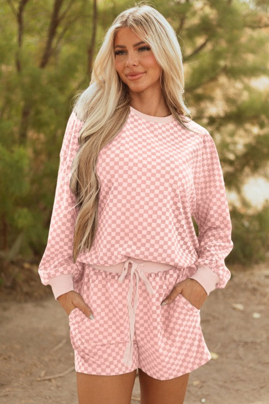 Checker Long Sleeve Pullover and Shorts Set JUNIPER BLVD