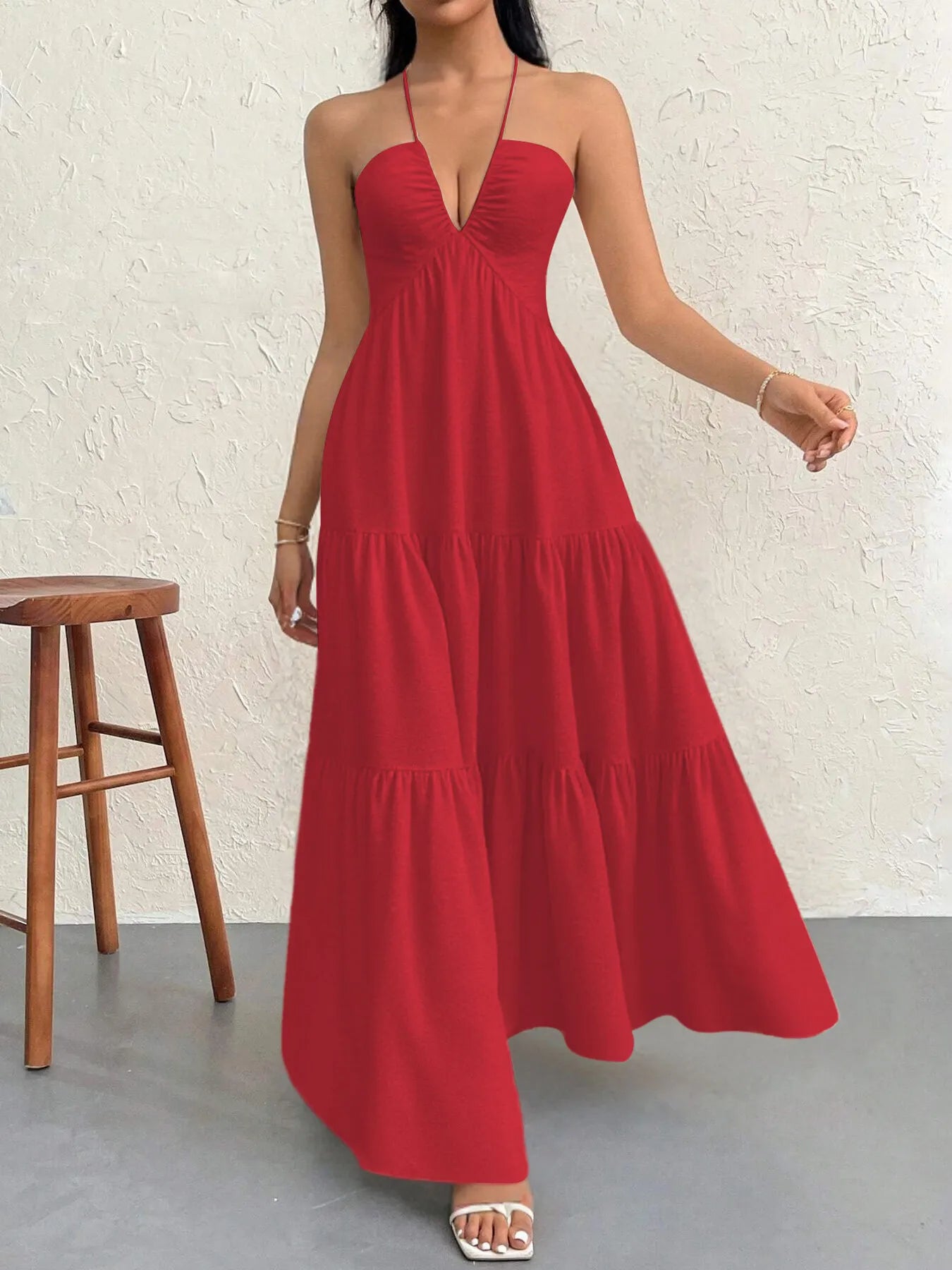 Halter Neck Tiered Maxi Dress 