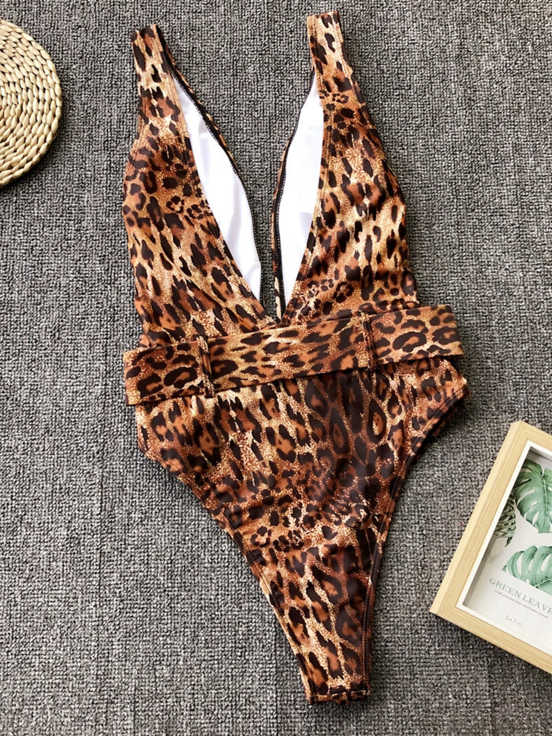 Leopard Plunge Wide Strap Sleeveless One-Piece Swimwear Trendsi