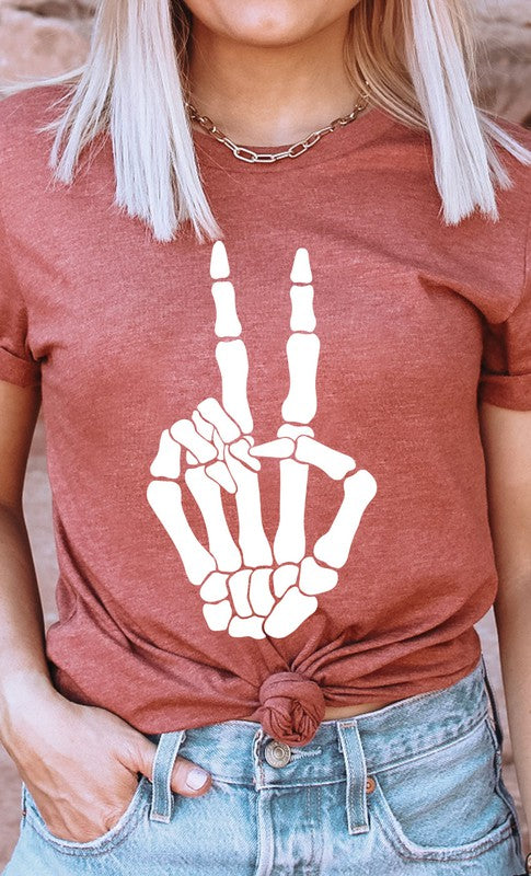 Skeleton Peace Sign Graphic Tee 