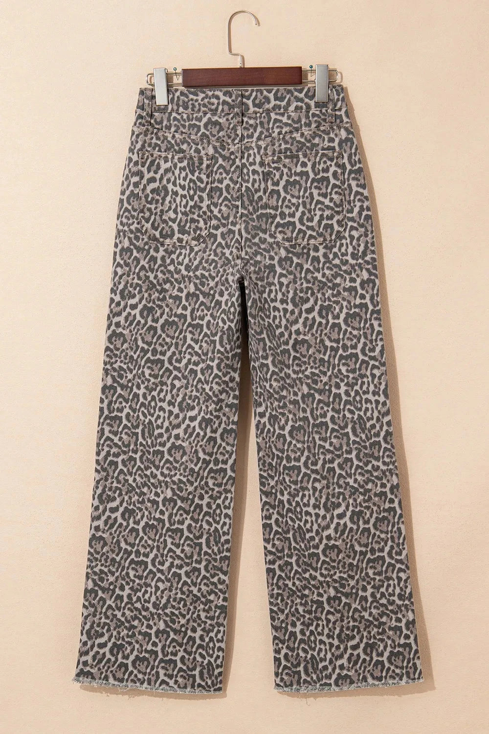 Leopard Frayed Edge Wide Leg High Waist Jeans 
