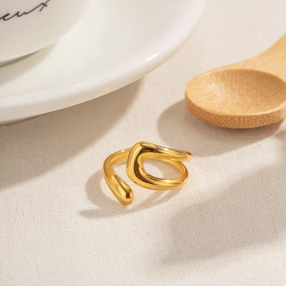18K Gold-Plated  Geometric Gold Twisted Open Ring 