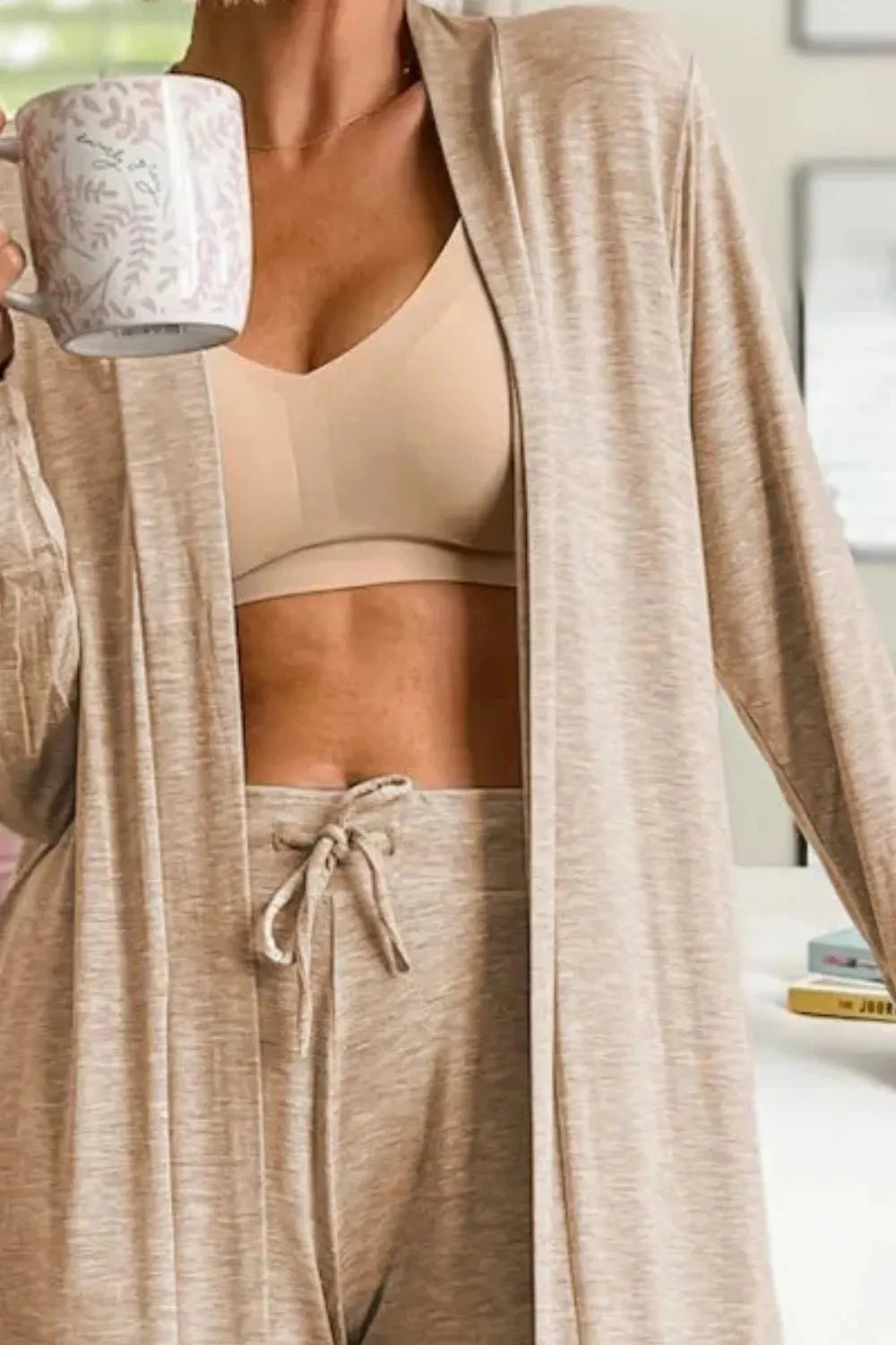 Open Front Long Sleeve Cardigan and Pants Lounge Set 