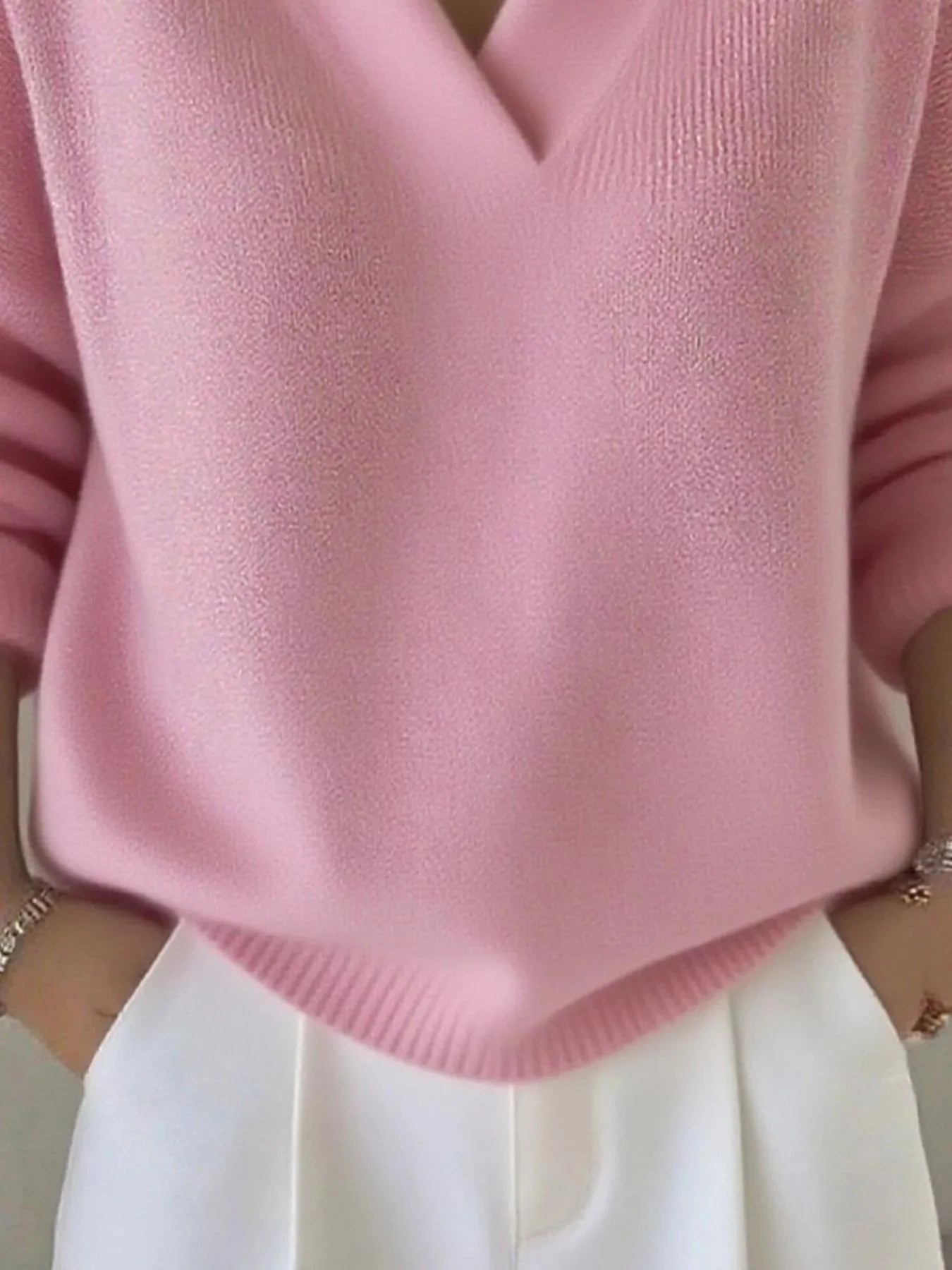 Full Size V-Neck Long Sleeve Sweater Plus Size 