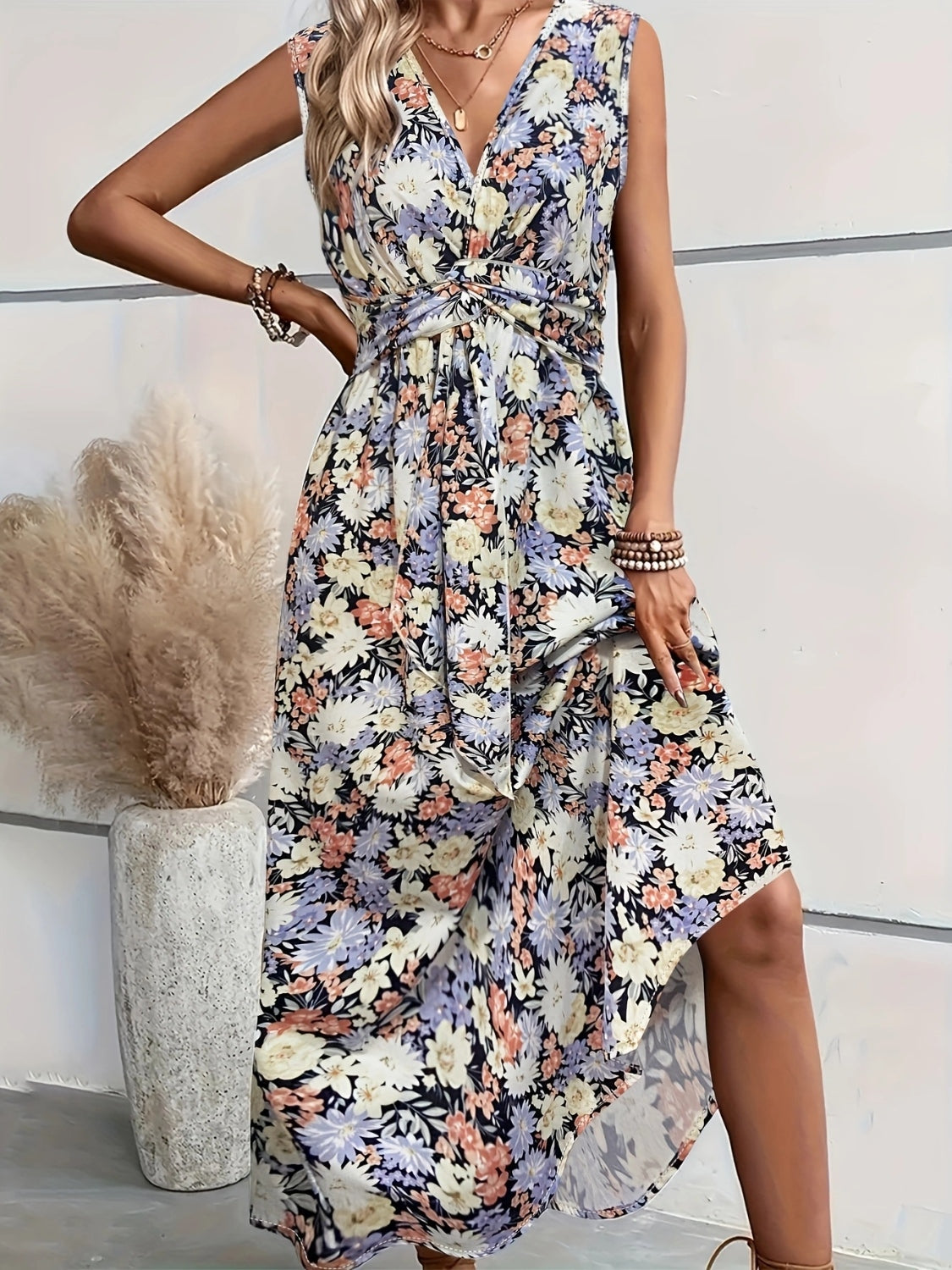 Floral Sleeveless Midi Dress Trendsi