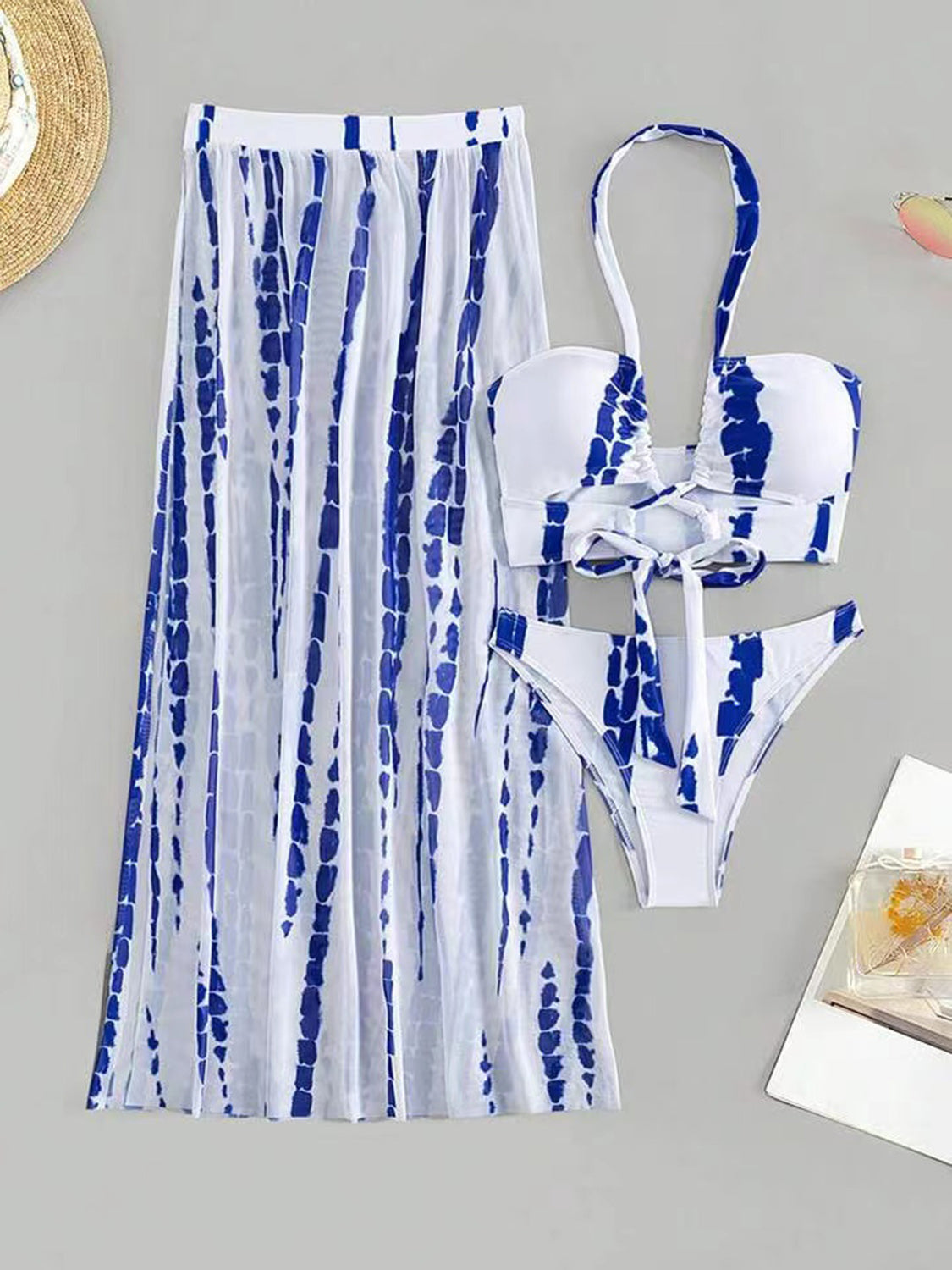 Printed Halter Neck Three-Piece Swim Set Trendsi