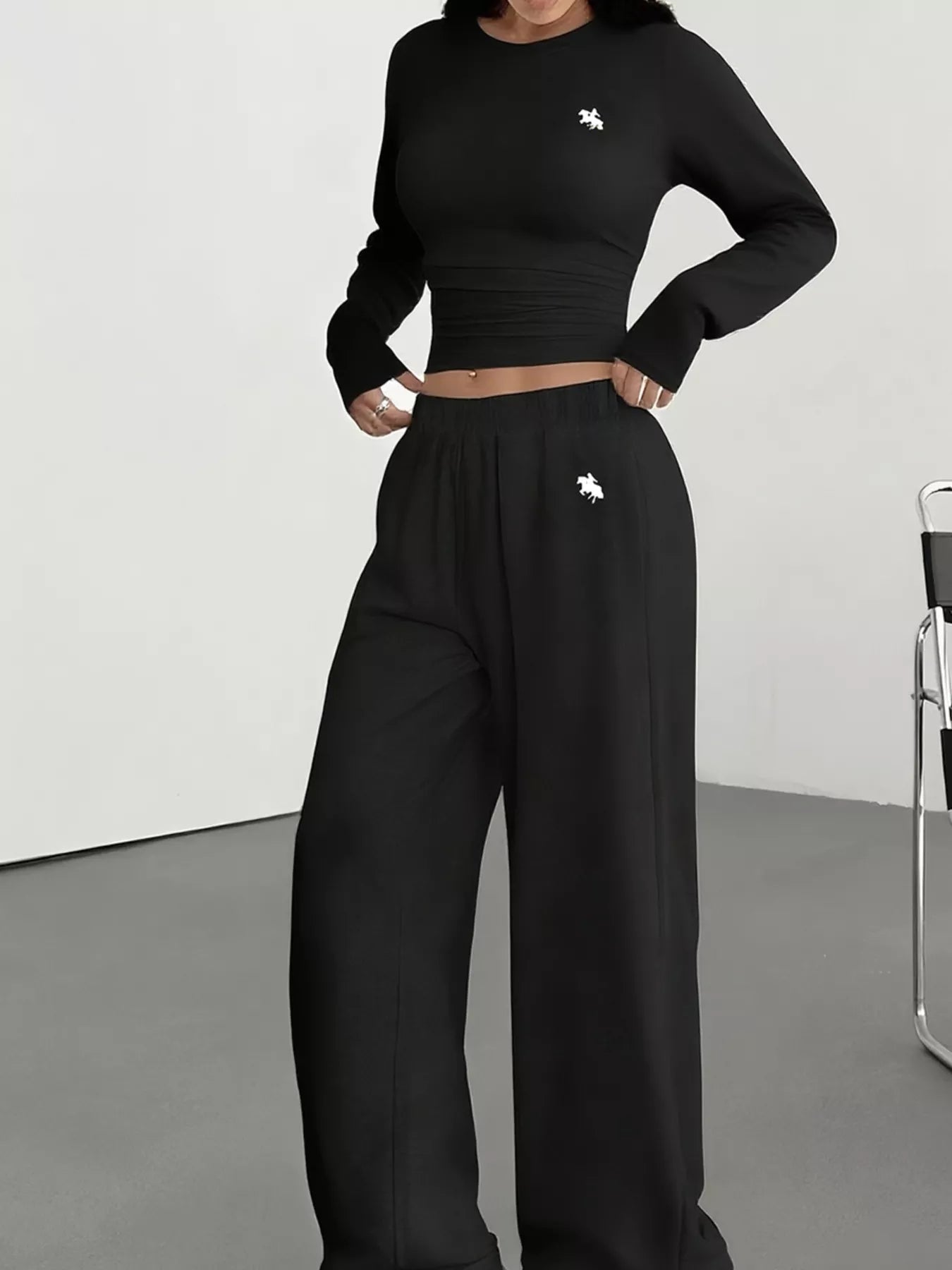 Long Sleeve Top and Wide Leg Pants Set 
