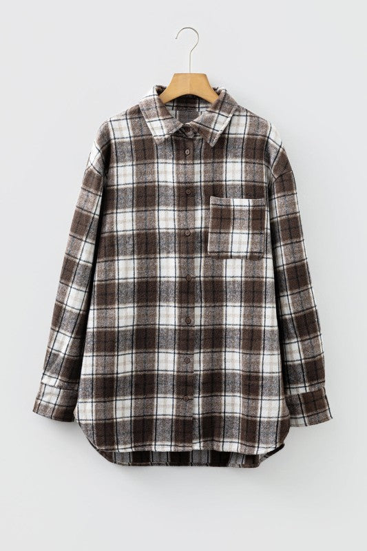 Plaid Flannel Chest Pocket Boyfriend Shacket JUNIPER BLVD
