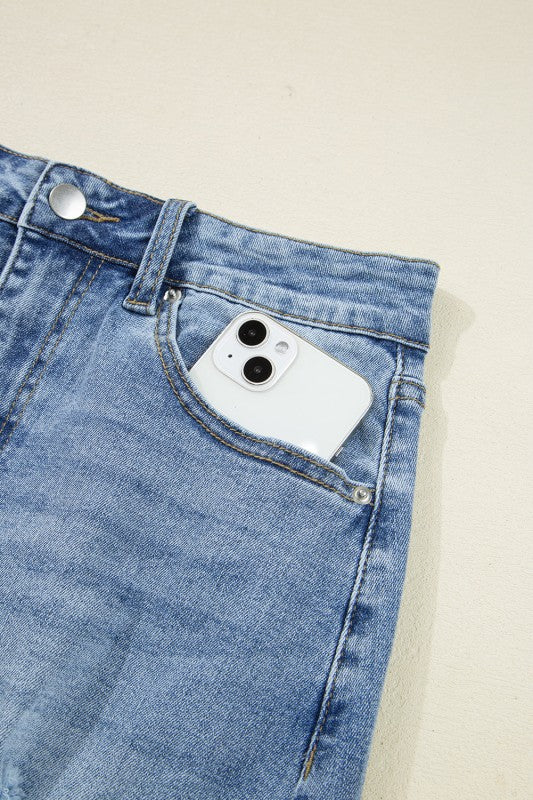 Denim Distressed Midi Skirt JUNIPER BLVD