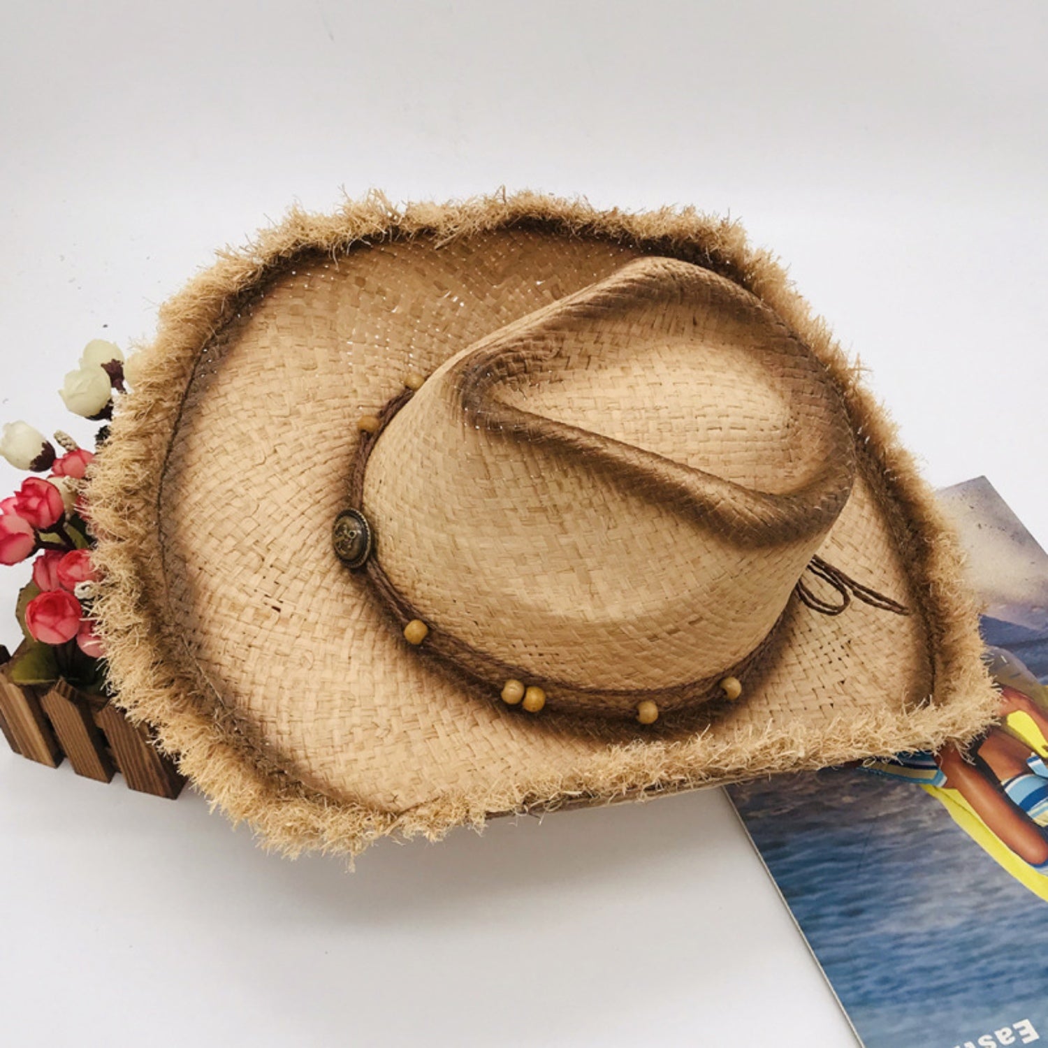 Raw Hem Wide Brim Straw Woven Hat Trendsi