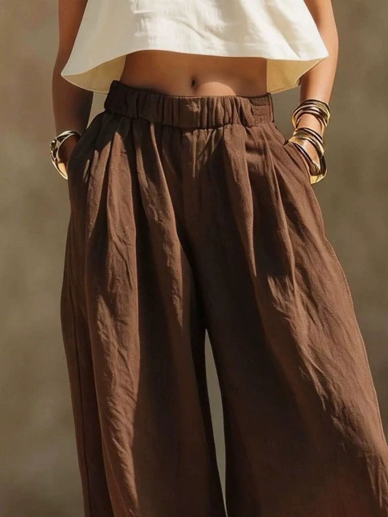 Full Size Elastic Waistband Wide Leg Pants Plus Size Trendsi