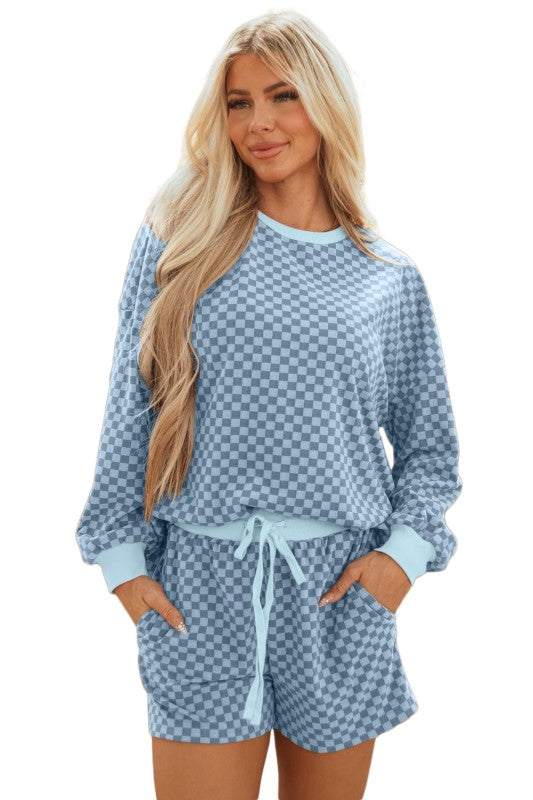 Checker Long Sleeve Pullover and Shorts Set JUNIPER BLVD