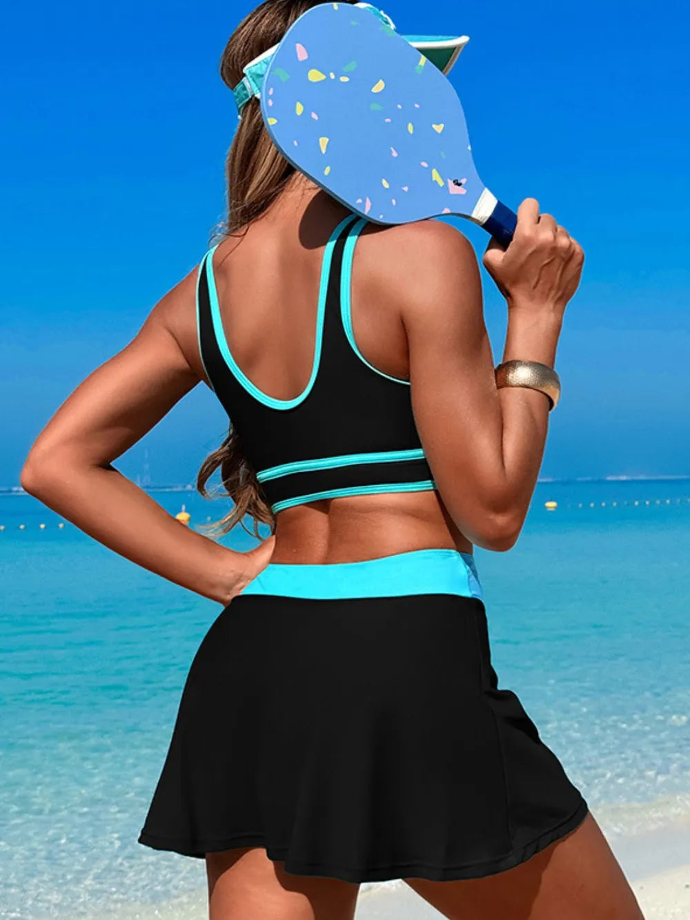 Scoop Neck Top and Skort Swim Set 