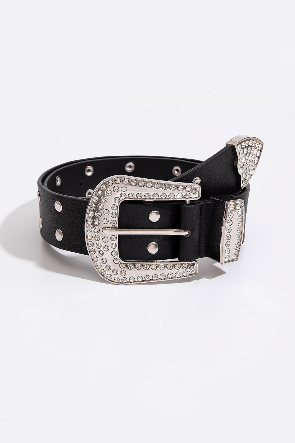 Double Row Studded PU Leather Belt Trendsi